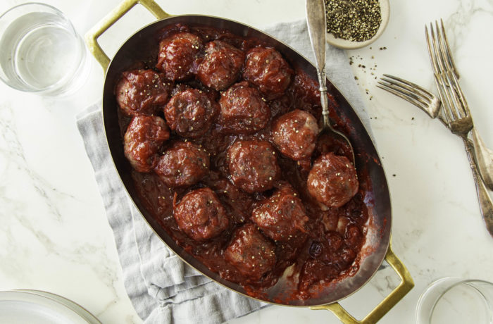 A dish of delicious, homemade high protein meatballs. A quick and easy dinner.