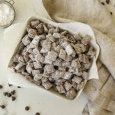 A dish of homemade puppy chow, a high-protein dessert for dog lovers.