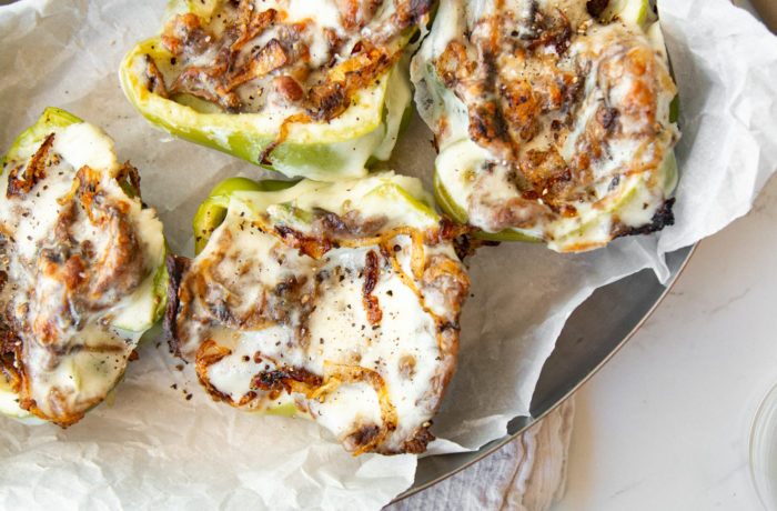 Some homemade philly cheesesteak stuffed peppers. A delicious and macro friendly dinner.