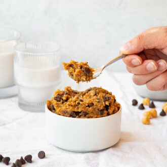 A bowl of delicious, high-protein chickpea "cookie dough."