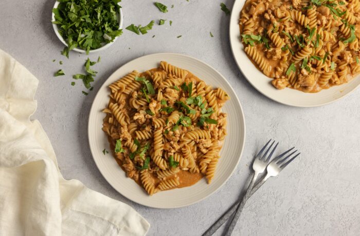 high protein pasta taco mac and cheese